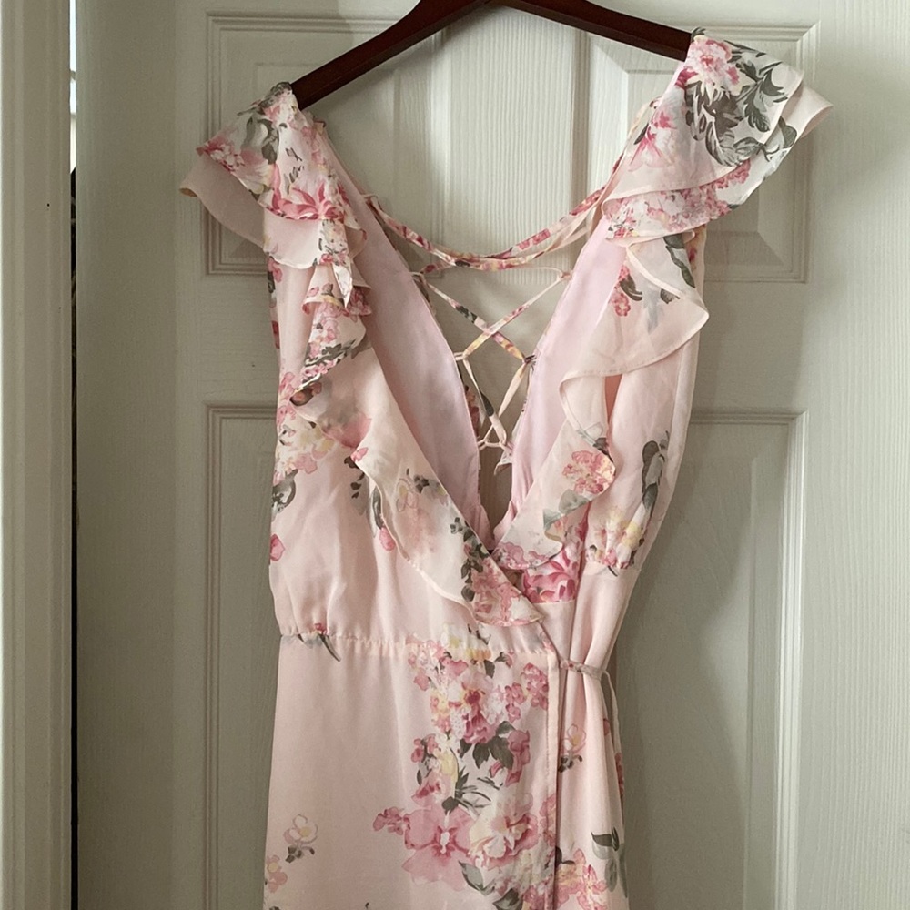 Wrap floral dress with slit lace up back detail